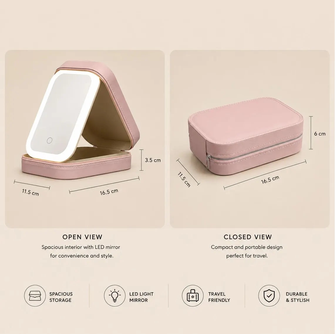 LED Travel Makeup Case Bag with Rechargeable Lighted Mirror