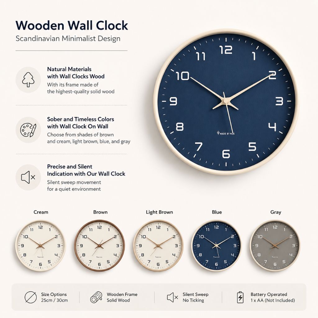 Elegant Wooden Wall Clock | Modern Scandinavian Design with Silent Sweep Mechanism | Timeless Decor for Home and Office 2