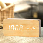Natural Wooden LED Digital Alarm Clock with Adjustable Brightness | Elegant Timepiece for Home Decor 0