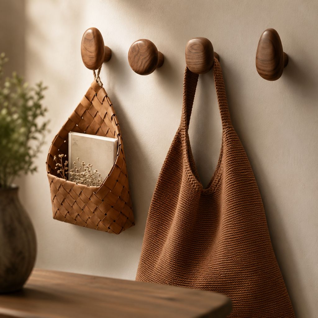 Organic Pebble | Wooden Wall Hooks Set with Artisanal Design | Versatile Coat and Key Storage Solution for Home 1