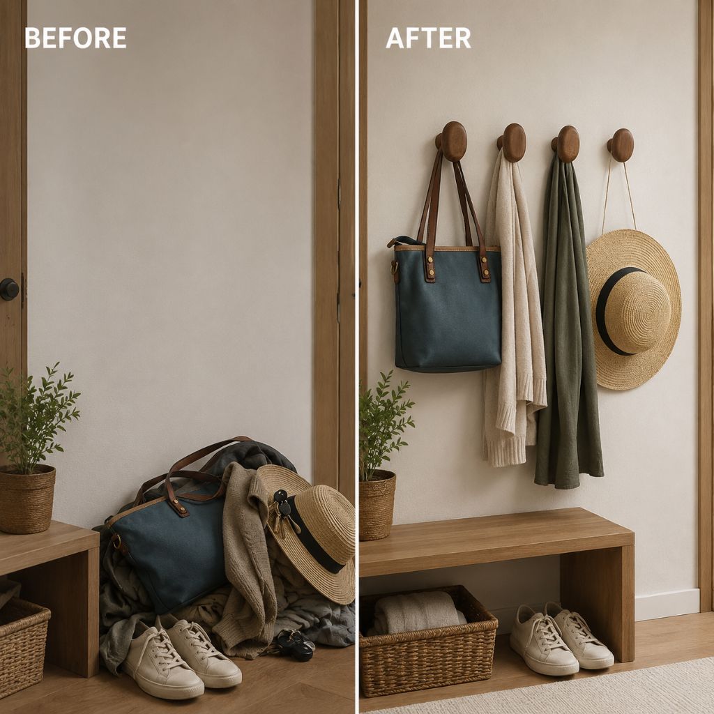 Organic Pebble | Wooden Wall Hooks Set with Artisanal Design | Versatile Coat and Key Storage Solution for Home 4