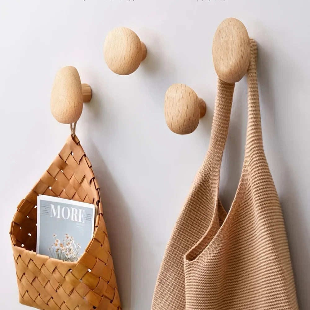 Organic Pebble | Wooden Wall Hooks Set with Artisanal Design | Versatile Coat and Key Storage Solution for Home 8