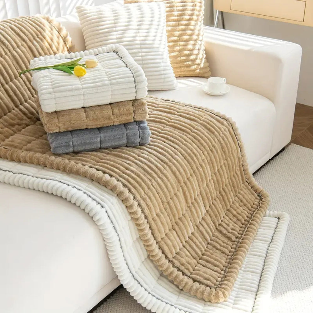 Plush pleated edges couch cover