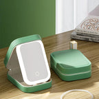 LED travel makeup bag with lighted mirror, Green