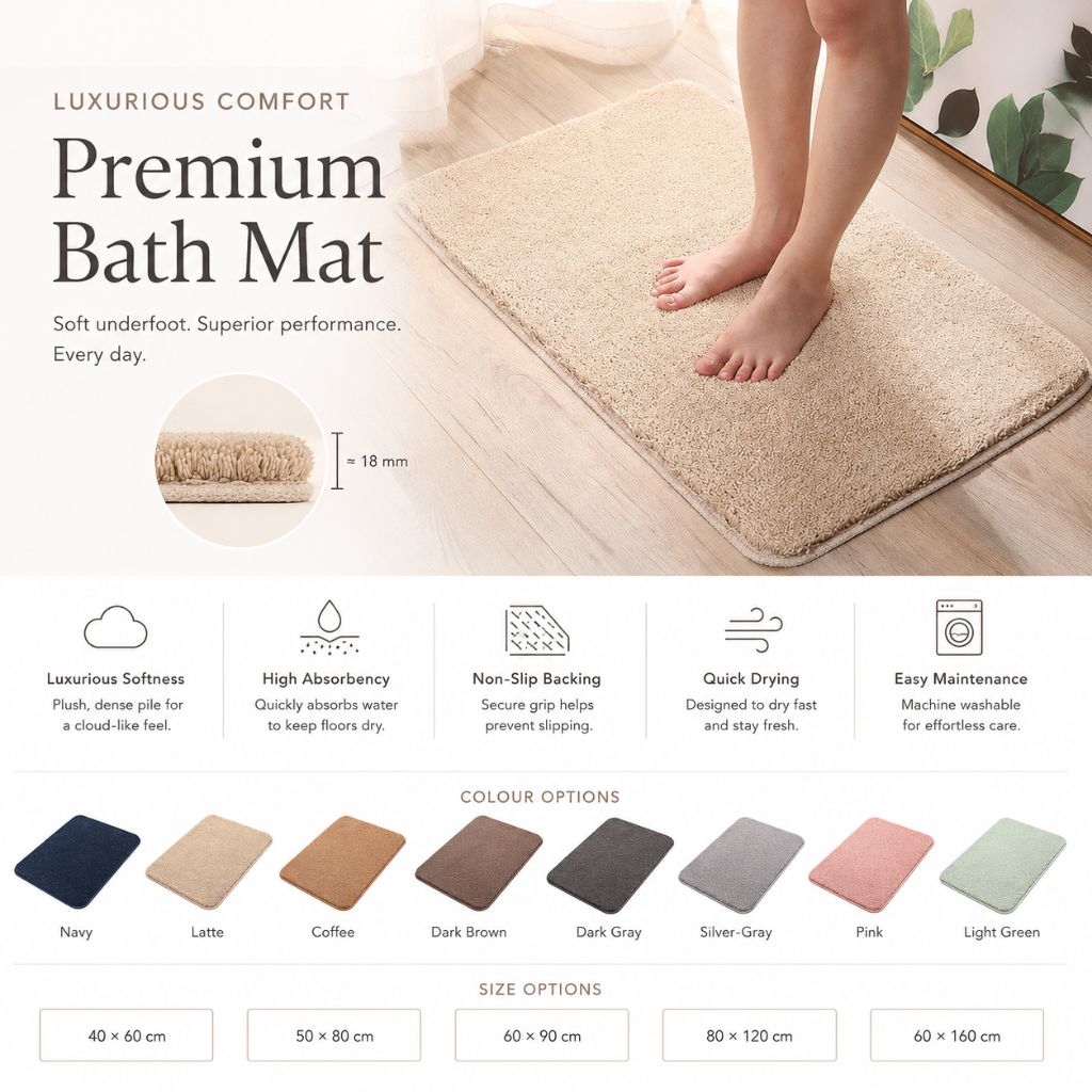 Ultra-Soft Microfibre Shower Mat Non Slip with Anti-Slip Backing | Quick Drying for Safe Bathroom Use 6