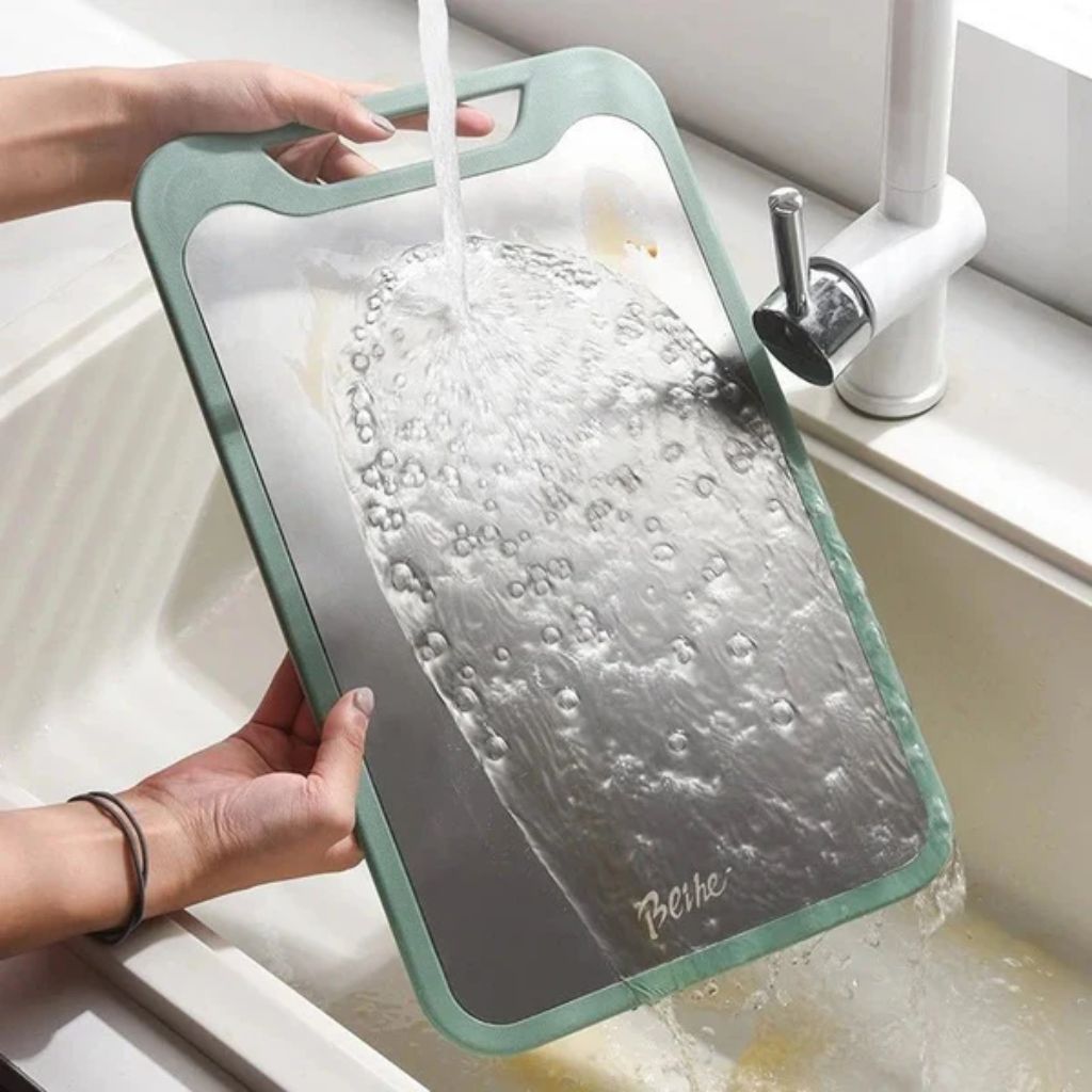 Versatile Kitchen Cutting Board | Double-Sided Stainless Steel & PP Design | Hygienic Food Prep with Integrated Juice Groove 4