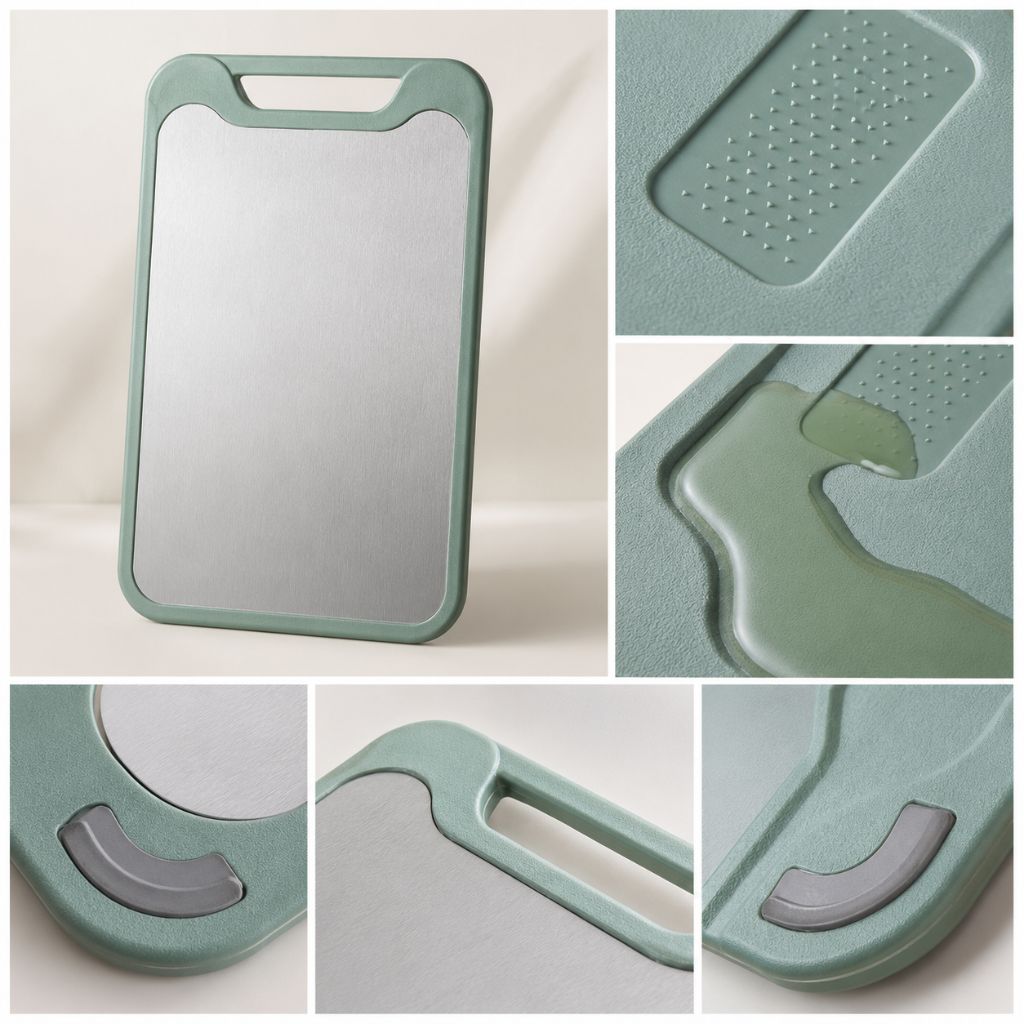 Versatile Kitchen Cutting Board | Double-Sided Stainless Steel & PP Design | Hygienic Food Prep with Integrated Juice Groove 8