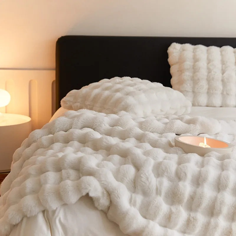 Faux fur blanket throw