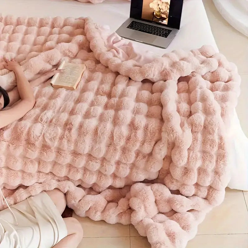 Faux fur blanket throw