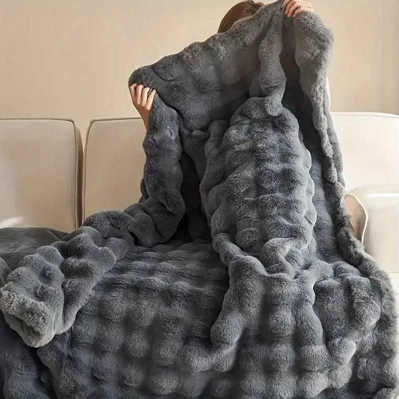 Faux fur blanket throw