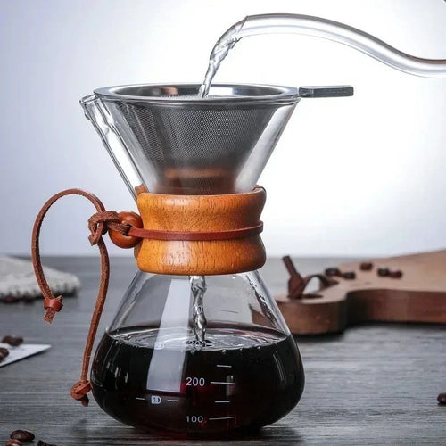Glass pour-over coffee pot and cone dripper set