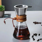 Glass pour-over coffee pot and cone dripper set