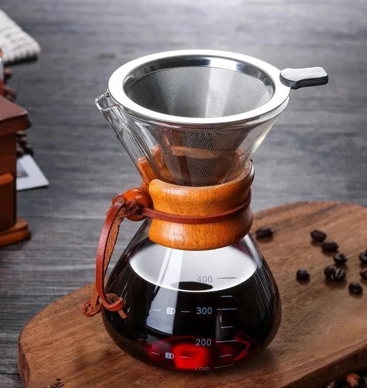 Glass pour-over coffee pot and cone dripper set