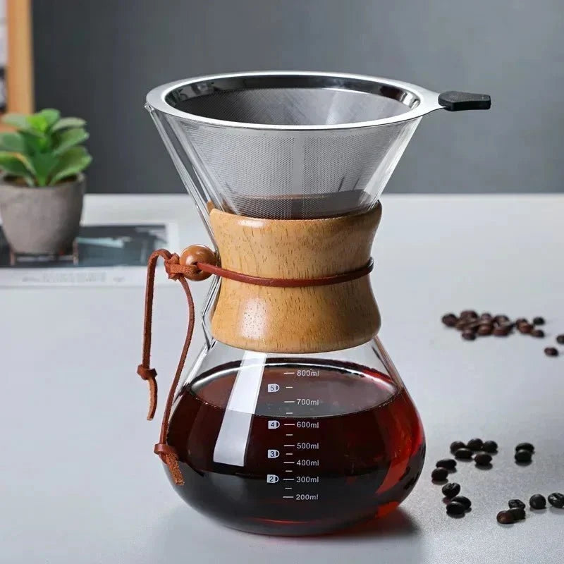Glass pour-over coffee pot and cone dripper set