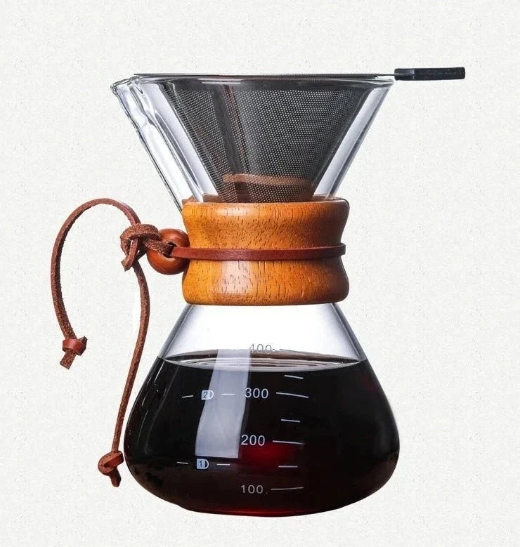 Glass pour-over coffee pot and cone dripper set