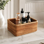 Handwoven Rattan Rectangular Storage Basket
