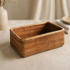 Handwoven Rattan Rectangular Storage Basket