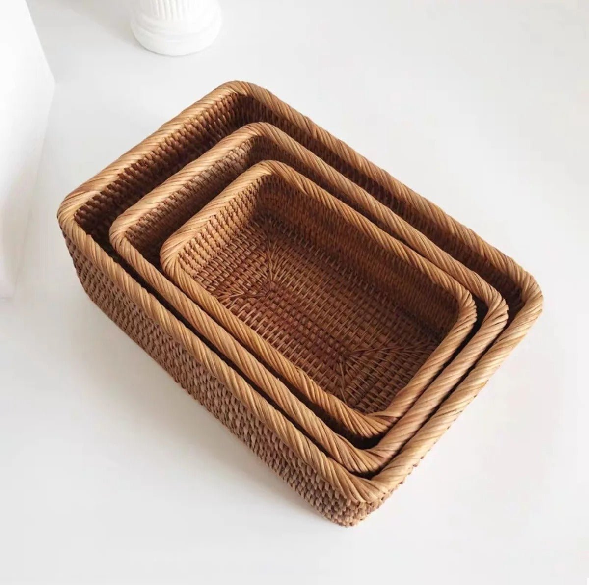 Handwoven Rattan Rectangular Storage Basket