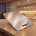 Titanium cutting board features: bacteria, mould and odour free, protects your knives, very high durability