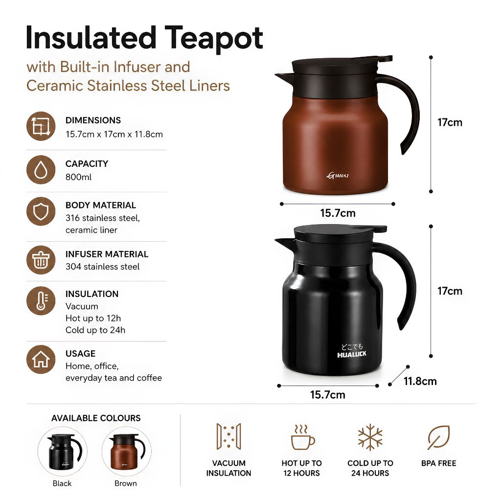 Insulated teapot with built-in infuser