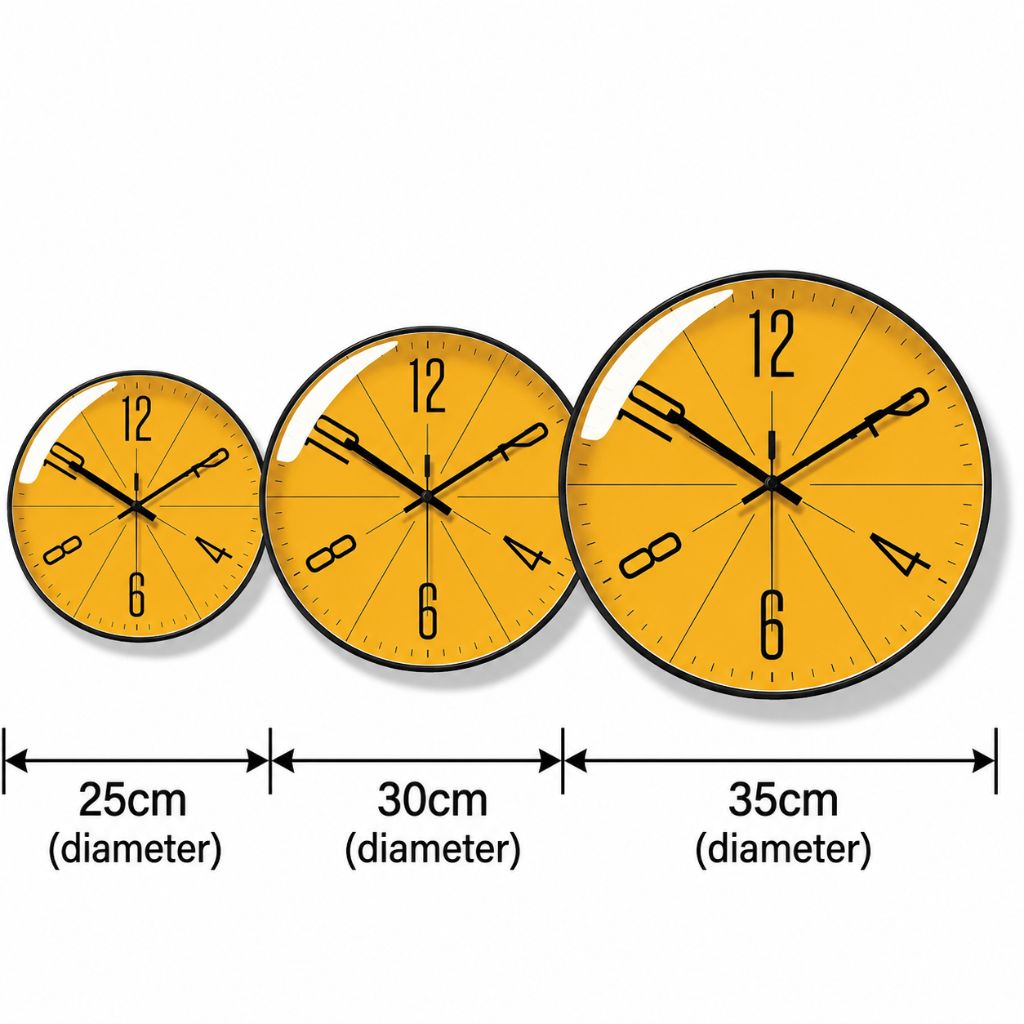 Modern Nordic wall clock size guide 25cm, 30cm and 35cm