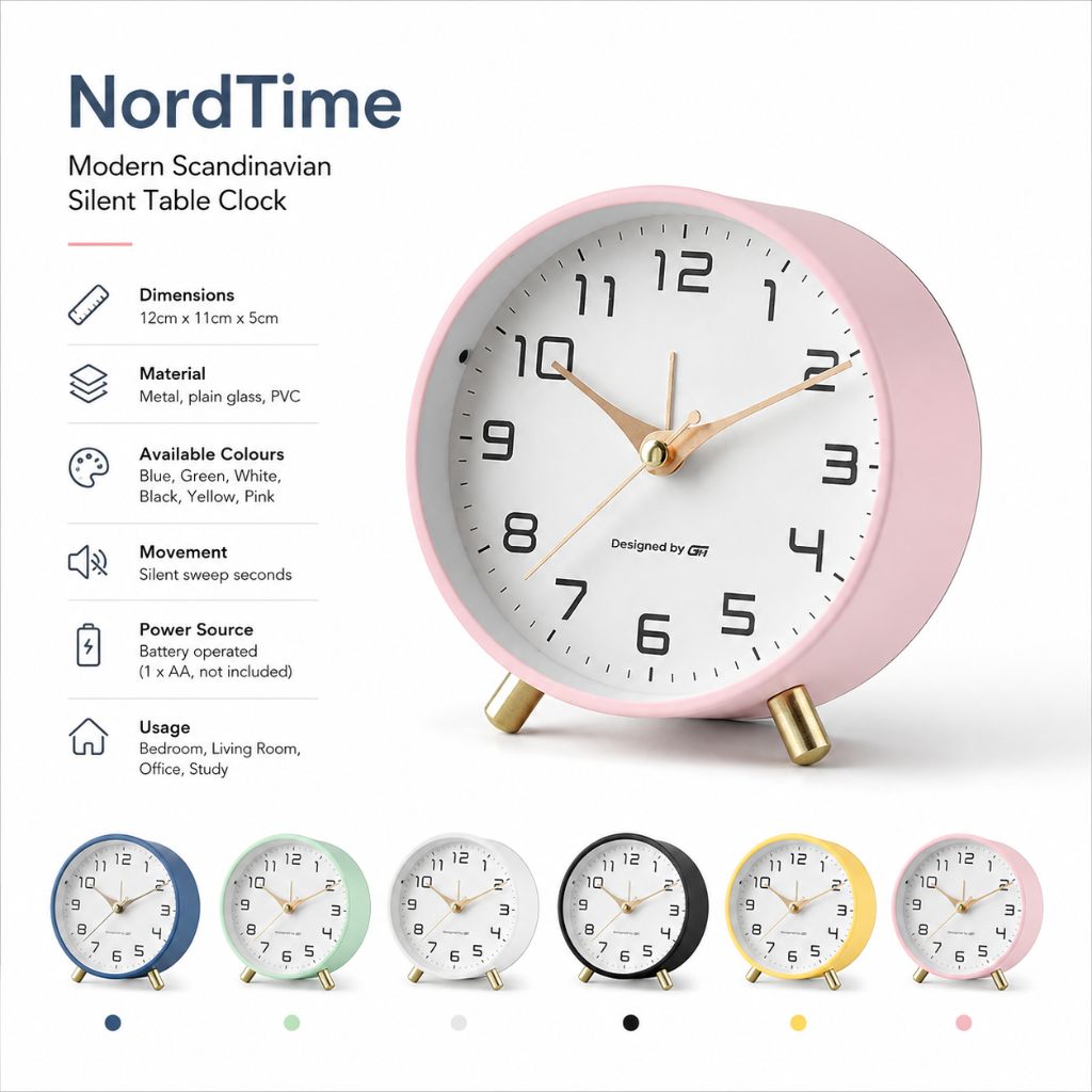 Modern Scandinavian silent table clock