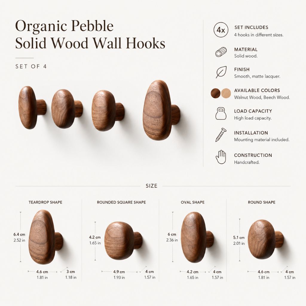 Organic pebble wood wall hooks