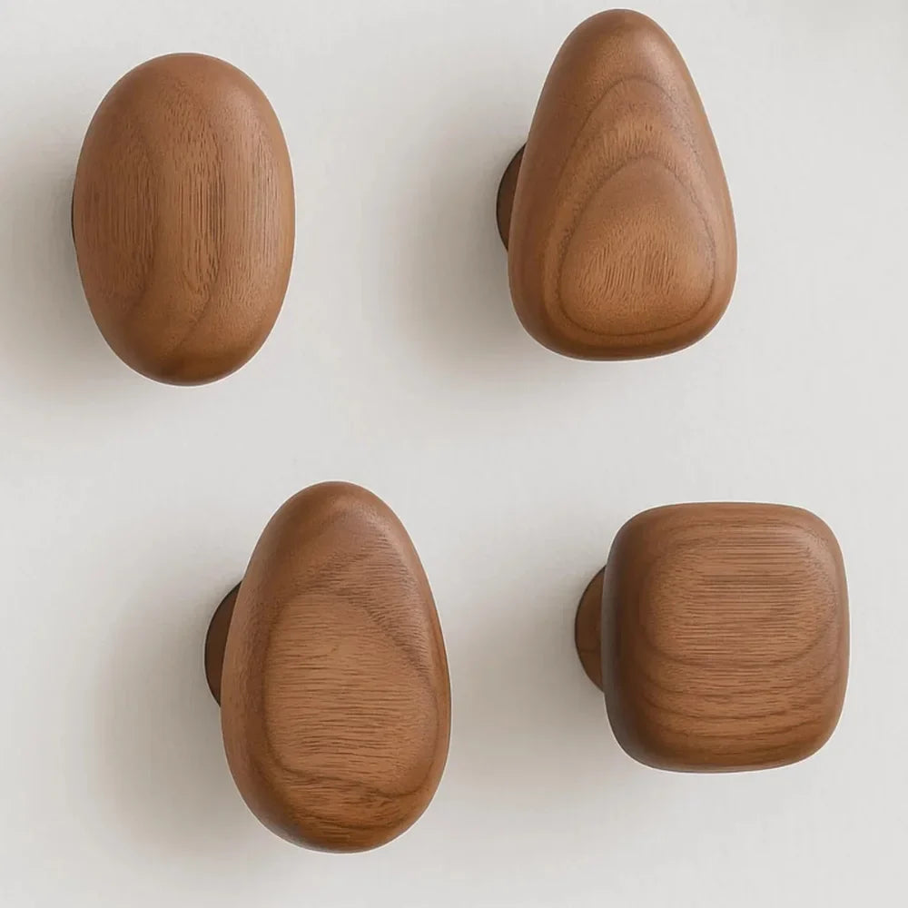 Organic pebble wood wall hooks