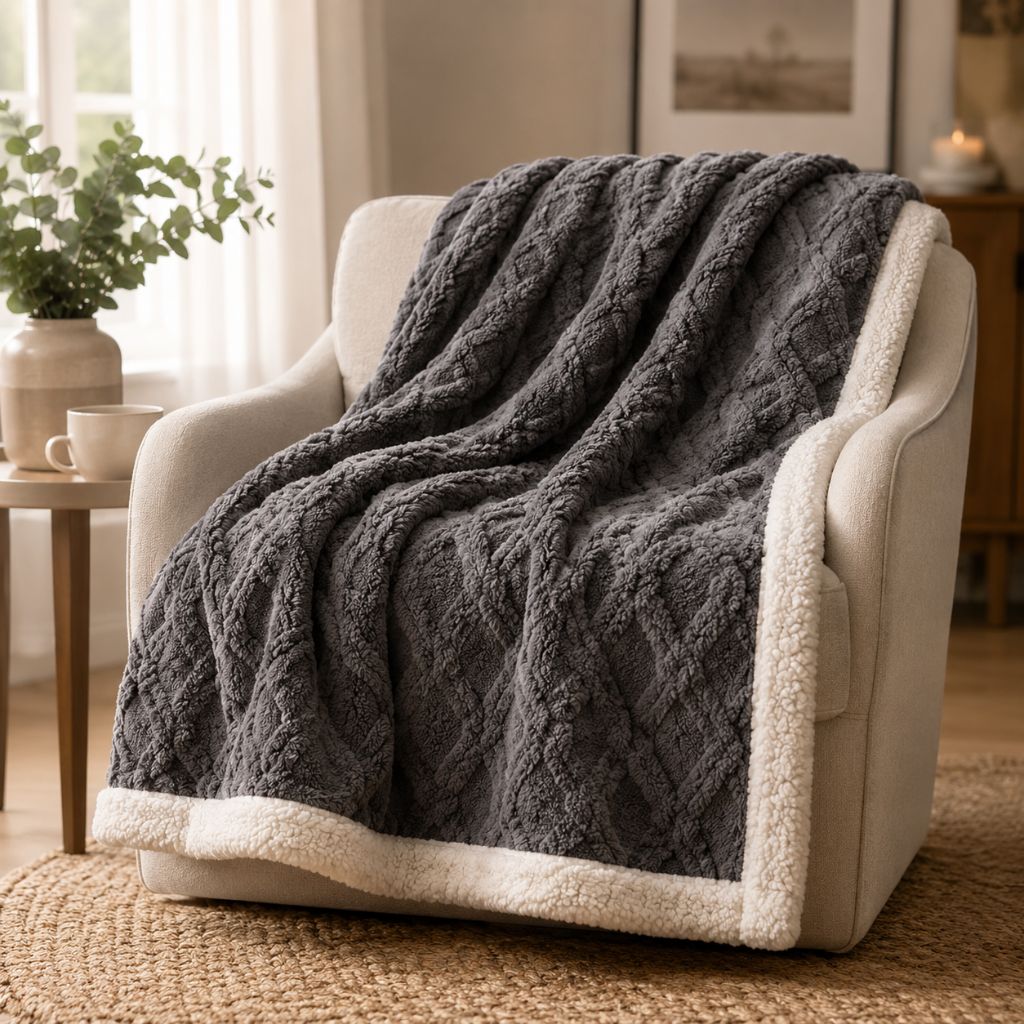 Reversible sherpa fleece blanket