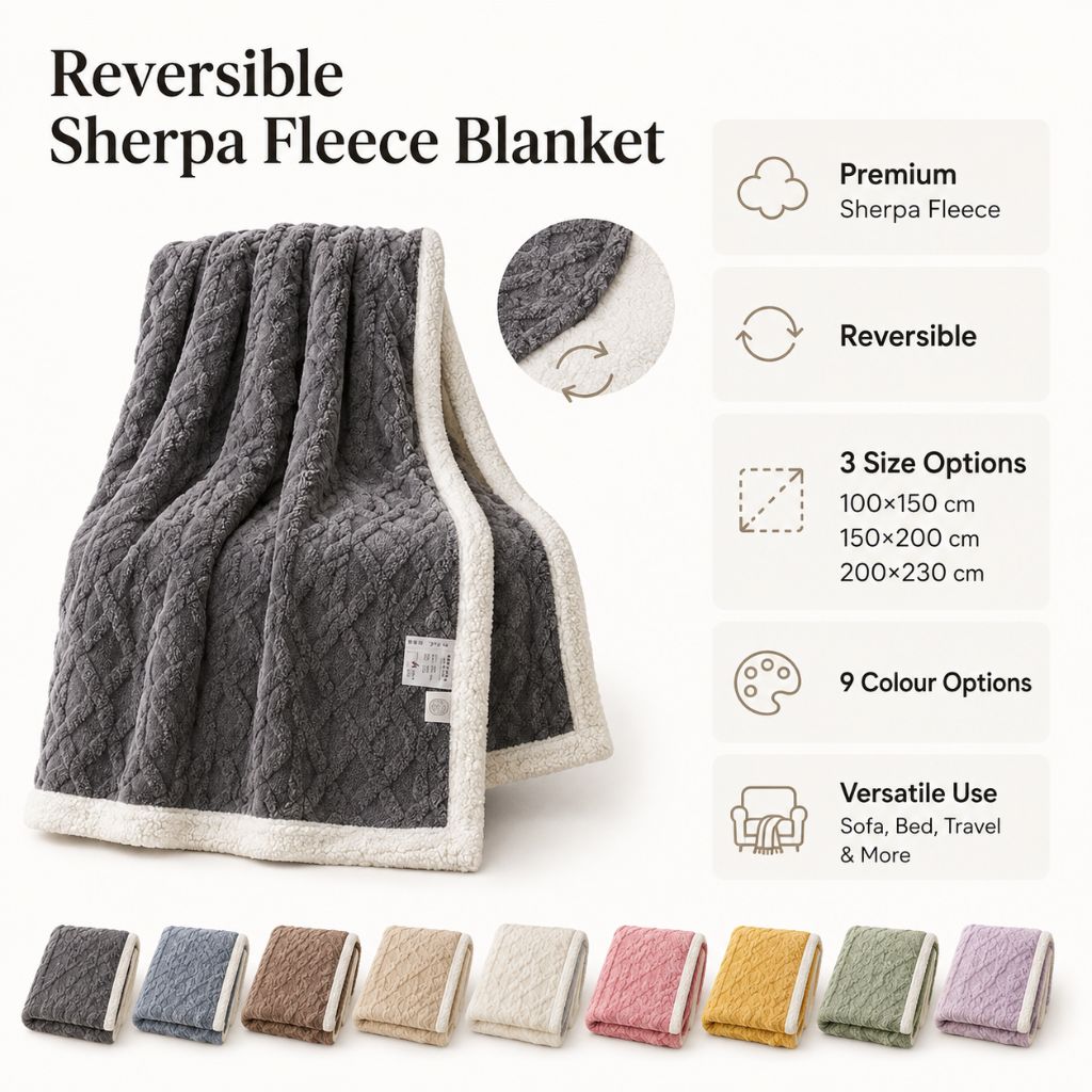 Reversible sherpa fleece blanket