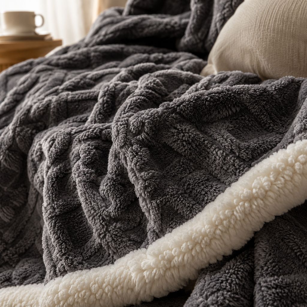 Reversible sherpa fleece blanket