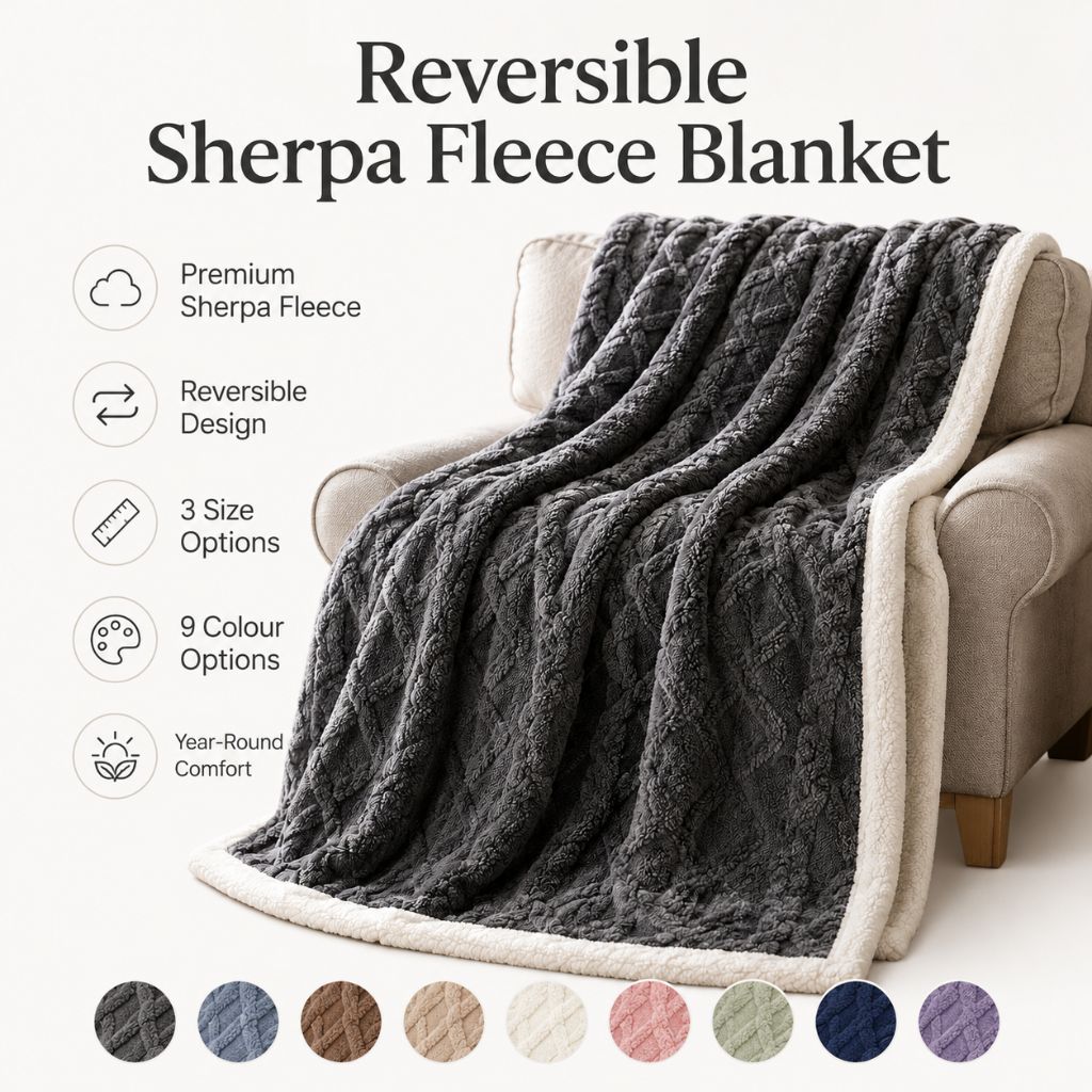 Reversible sherpa fleece blanket