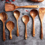 Handmade teak wooden kitchen utensil set