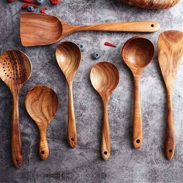 Handmade teak wooden kitchen utensil set
