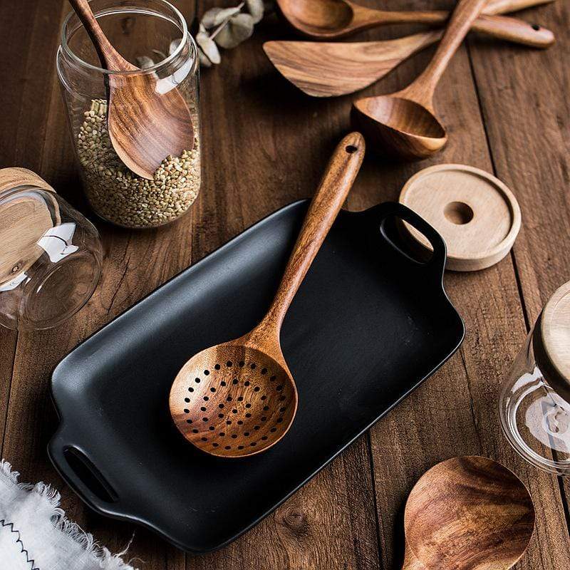 Handmade teak wooden kitchen utensil set