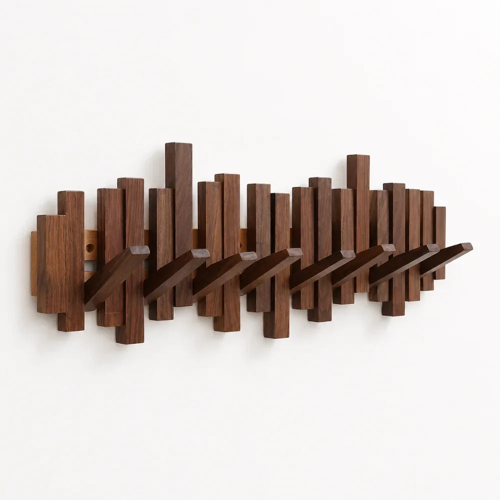 Wall-mounted wooden coat rack