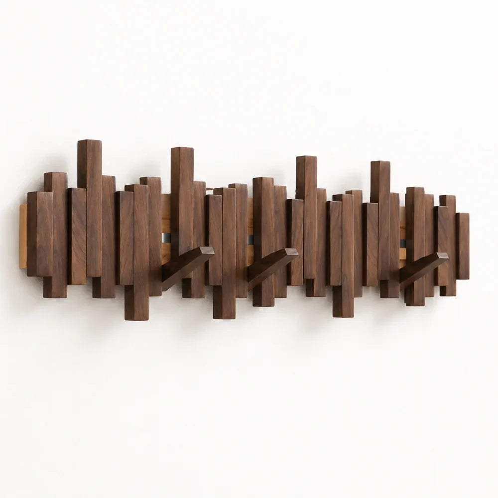 Wall-mounted wooden coat rack