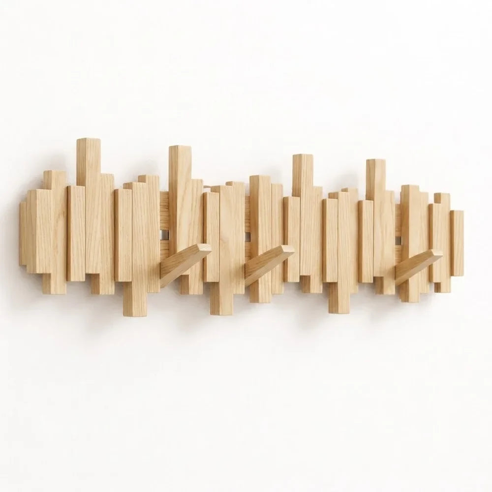 Wall-mounted wooden coat rack