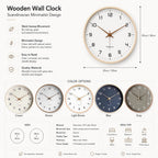 Wooden wall clock sizes and colour options